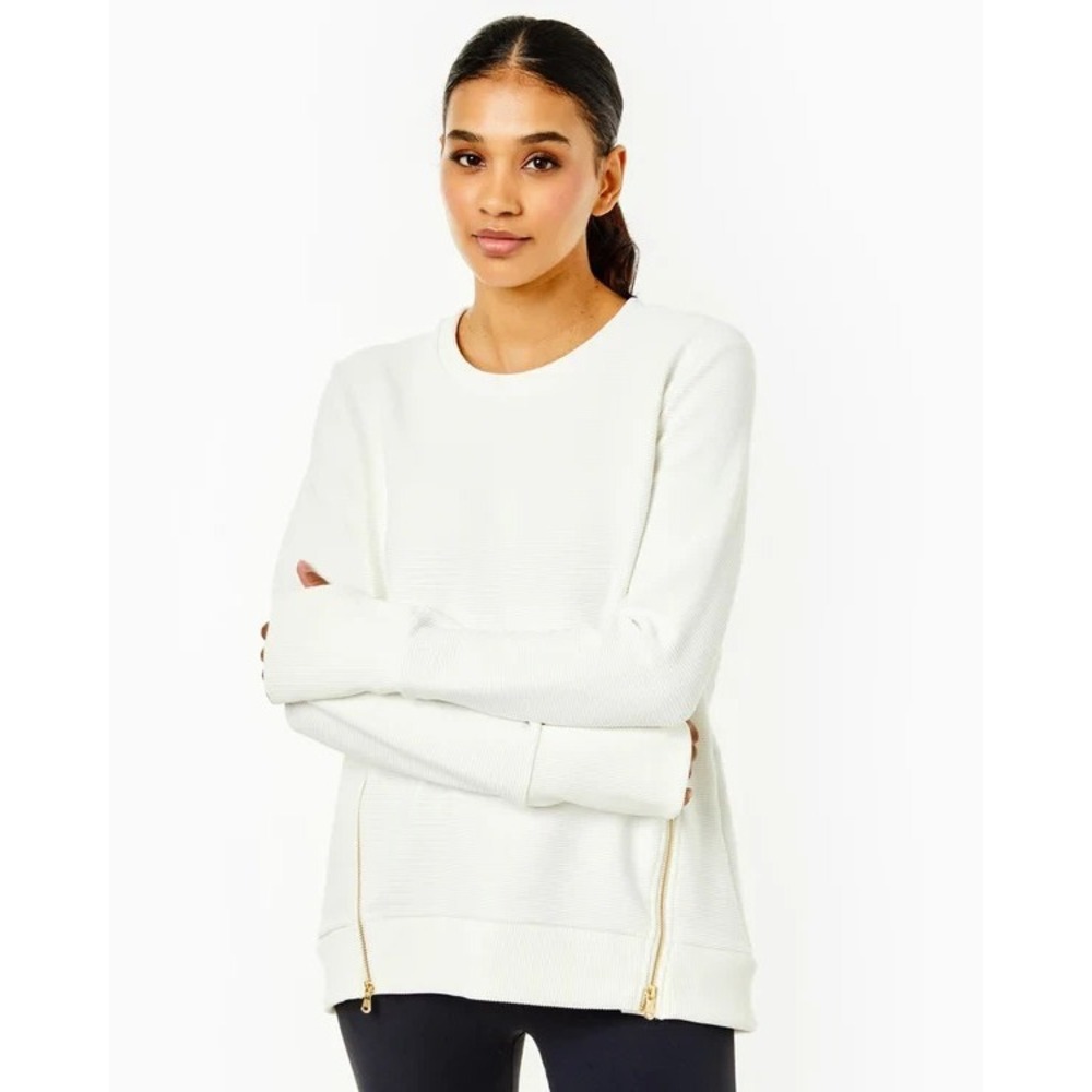 Addison Bay  3X The Everyday Crewneck Pullover  White Top Long Sleeve  Ribbed